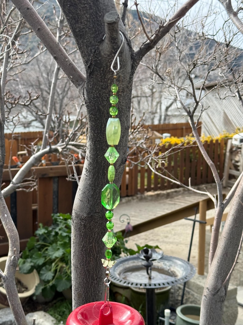 Handcrafted Beaded Plant Hanger | Garden Decor, Bird Feeder Hanger C - Apple Green