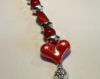 Red Heart Beaded Keychain | Handmade Purse Charm with Key