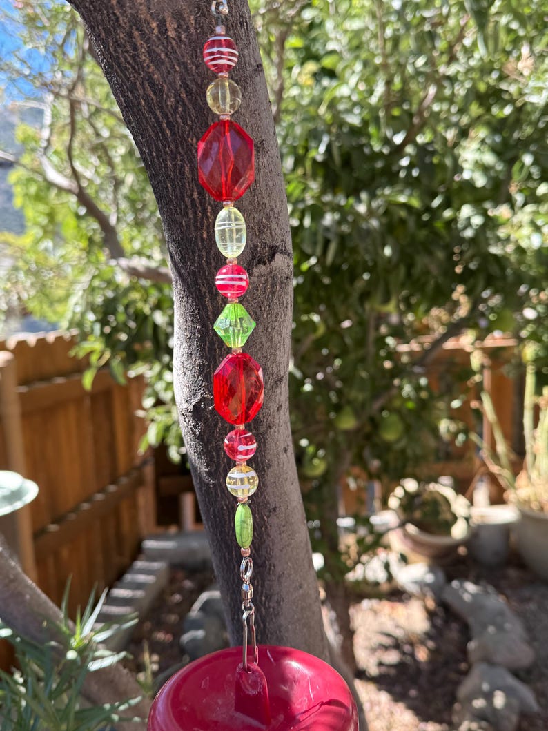 Handcrafted Beaded Plant Hanger | Garden Decor, Bird Feeder Hanger F - Candy Cane