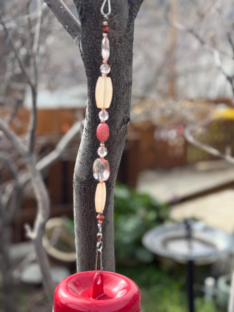 Handcrafted Beaded Plant Hanger | Garden Decor, Bird Feeder Hanger J - Salmon Pink