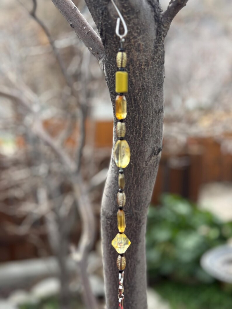 Handcrafted Beaded Plant Hanger | Garden Decor, Bird Feeder Hanger G - Elegant Gold