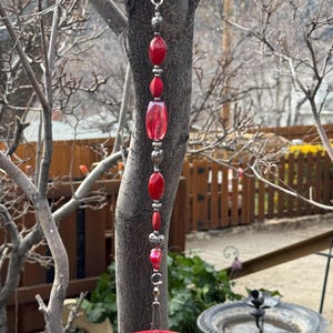 Handcrafted Beaded Plant Hanger | Garden Decor, Bird Feeder Hanger A - Ruby Red