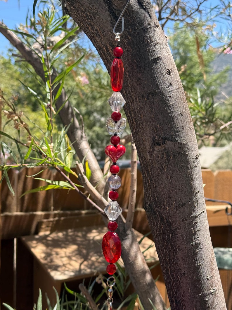 Handcrafted Beaded Plant Hanger | Garden Decor, Bird Feeder Hanger D- heart Butterfly