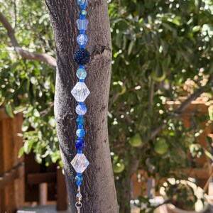 Handcrafted Beaded Plant Hanger | Garden Decor, Bird Feeder Hanger E - Crystal Blue