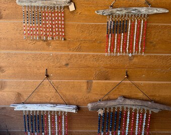 American Flag Beaded Sun Catcher: Patriotic Driftwood Decor - Choose your size