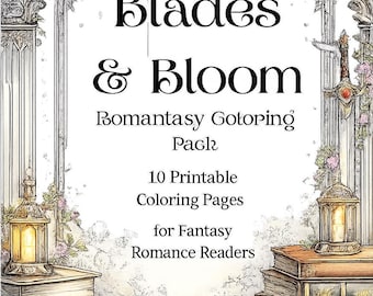 Blades & Bloom – Romantasy Coloring Pack | Printable PDF + iPad PNG | Adult Coloring Download