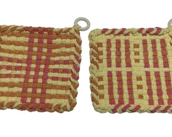 6” Handwoven Cotton Potholders (Set of 2): Rustic Kitchen Decor
