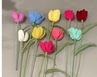 Set of 10 Crochet Tulips, Handmade Amigurumi Flower Bouquet, Colorful Crochet Flowers, Spring Home Decor, Gift for Her
