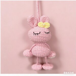 Handmade Crochet Pink Bunny Ornament | Kawaii Plush Hanging Doll