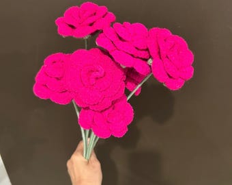 Handgemachte gehäkelte Rose - Hot Pink Yarn Flower, Home Decor