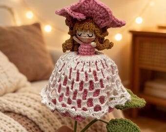 Reversible Crochet Rose Fairy Doll, Handmade Flower Amigurumi Toy (2-in-1)