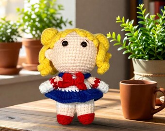 3 ”Handgefertigte Häkelpuppe Sailor Girl - Anime inspirierte Amigurumi, Mini-Häkelpuppe im Kawaii Magical Girl-Stil