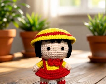 3,5 ”Handgefertigte Häkelpuppe Japanische Schulmädchen - Maruko-inspirierte Amigurumi, Mini-Häkelpuppe, niedliches Geschenk im Anime-Stil