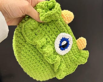 Ein Auge Monster handgemachte häkeln Tasche, niedliche Monster Design Geldbörse, Amigurumi Tier Tasche, grüne häkeln Schultertasche, einzigartiges handgemachtes Geschenk