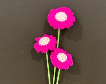 3er Set gehäkelte Gänseblümchen Blüten - Handgefertigte Garn Blume, Mini Blumen Dekoration