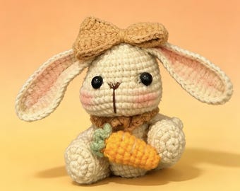 Handmade häkeln Bunny Plüsch | Niedliches Amigurumi von einem Kaninchen mit Karotte