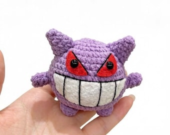 Handmade Gengar Plush Crochet Inspired Monster Doll – Cute Purple Ghost Stuffed Toy Gift
