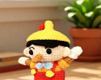 4.5” Handmade Pinocchio Crochet Doll – Amigurumi Plush Toy