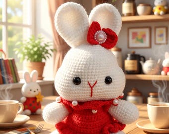 7 "Handgefertigtes Häkelhäschen mit rotem Kleid, Amigurumi-Kaninchen-Plüsch, nettes Geschenk für Sie, Valentinsgeschenk, handgefertigtes Spielzeug