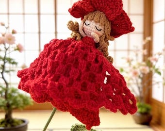 Reversible Crochet Rose Fairy Doll, Handmade Amigurumi Flower Bouquet, 16” Plush Stem