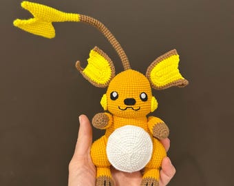 Handgefertigte elektrische Maus häkeln Puppe, Donner inspiriert Amigurumi Plüsch, süßes gelbes Häkelspielzeug, ein einzigartiges Geschenk