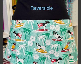 Reversible  Tropical Dog Waitress Server Waist Apron