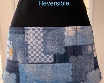 Reversible Waitress Server Waist Apron with 3 Pockets