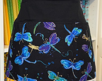Dragonfly Waitress Server waist apron with 3 pockets and Inside Key Latch