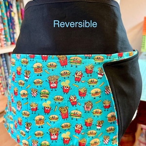 Reversible Burgers and Fries Waitress Server Waist Apron with 3 Pockets image 1