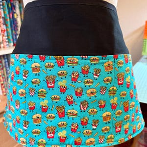 Reversible Burgers and Fries Waitress Server Waist Apron with 3 Pockets image 4