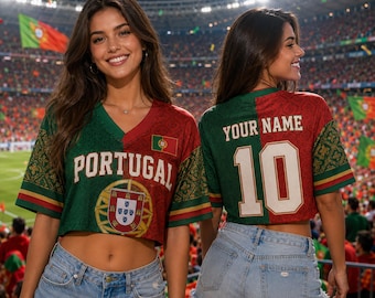 Custom Portugal Soccer Crop Top Jersey, Personalized Portugal Soccer Jersey Crop Tee, Support Football Team