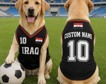 Personlig Irak-fotbollströja för husdjur, fotbollsoutfit för hundar och katter, Irak-fotbollströja, söta valpsportkläder, present till husdjursälskare