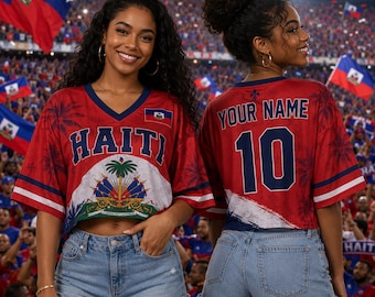 Custom Haiti Soccer Crop Top Jersey, Personalized Haiti Soccer Jersey Crop Tee, Support Football Team, Custom Haiti Jersey Shirt