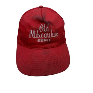 Vintage Old Milwaukee Beer Trucker-keps Röd Mesh Snapback Distressed Thrashed-kepsar