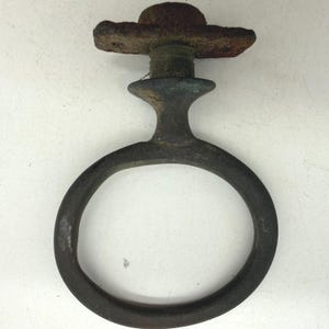 Antique Victorian Cast Iron Oval Ring Pull Handle Rust Patina Furniture Hardware