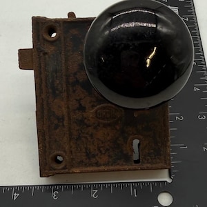Antique Corbin Cast Iron Rim Lock Porcelain Door Knob Victorian Hardware