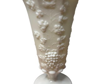 Vintage Westmoreland Paneled Grape Milk Glass Vase heavy white glass