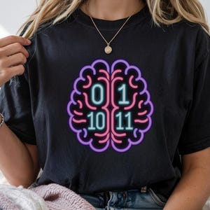Programmer Shirt, Binary Brain Graphic, Coder Humor, Tech Geek Apparel
