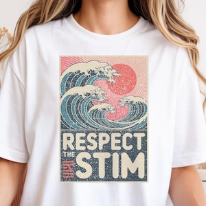 Camiseta Respect The Stim, Camiseta Neurodivergente, Concienciación sobre el Autismo, Arte Retro Wave, Regalo para Autistas