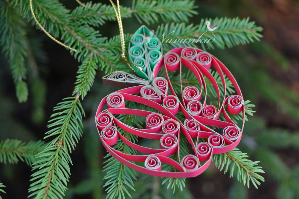 Paper Quilling Apple Ornament in a gift box Teachers Gift Etsy