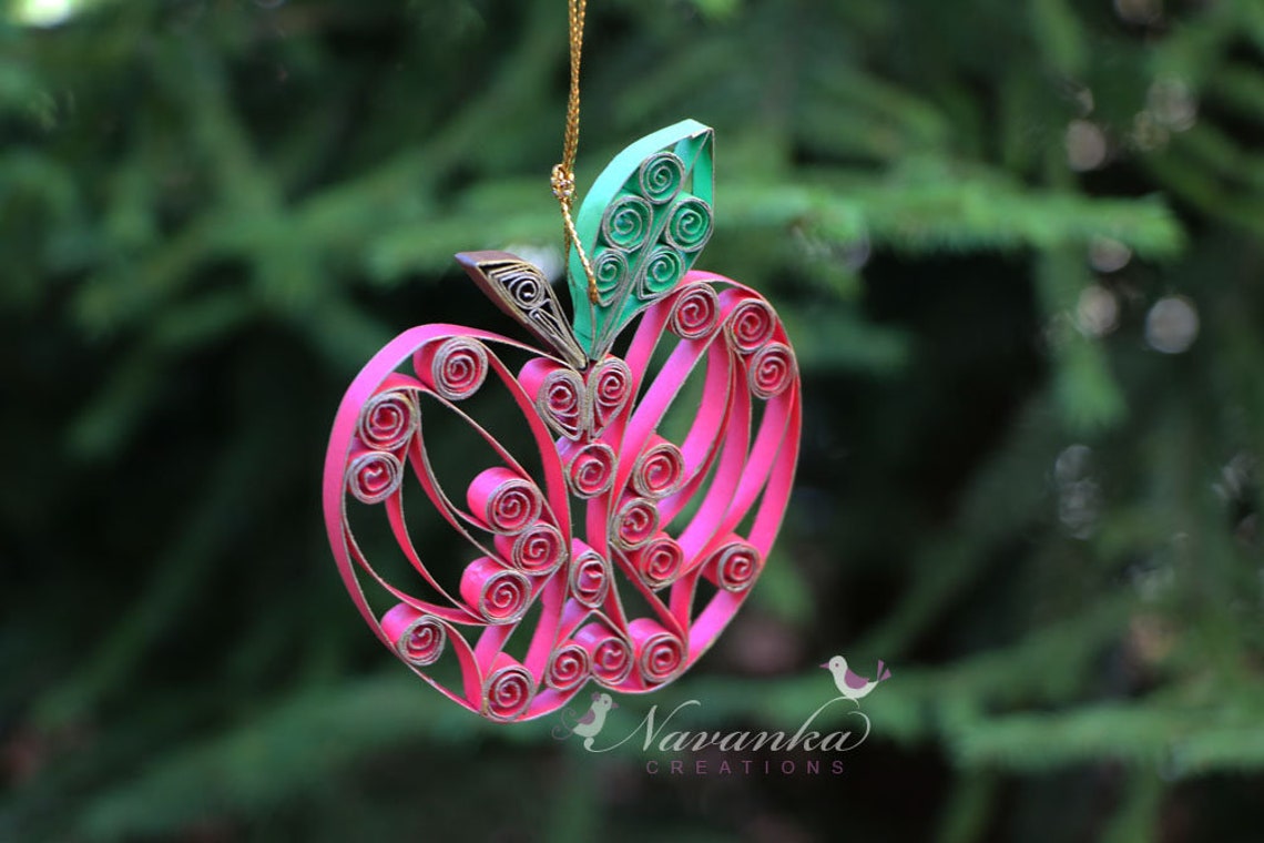 Paper Quilling Apple Ornament in a gift box Teachers Gift Etsy