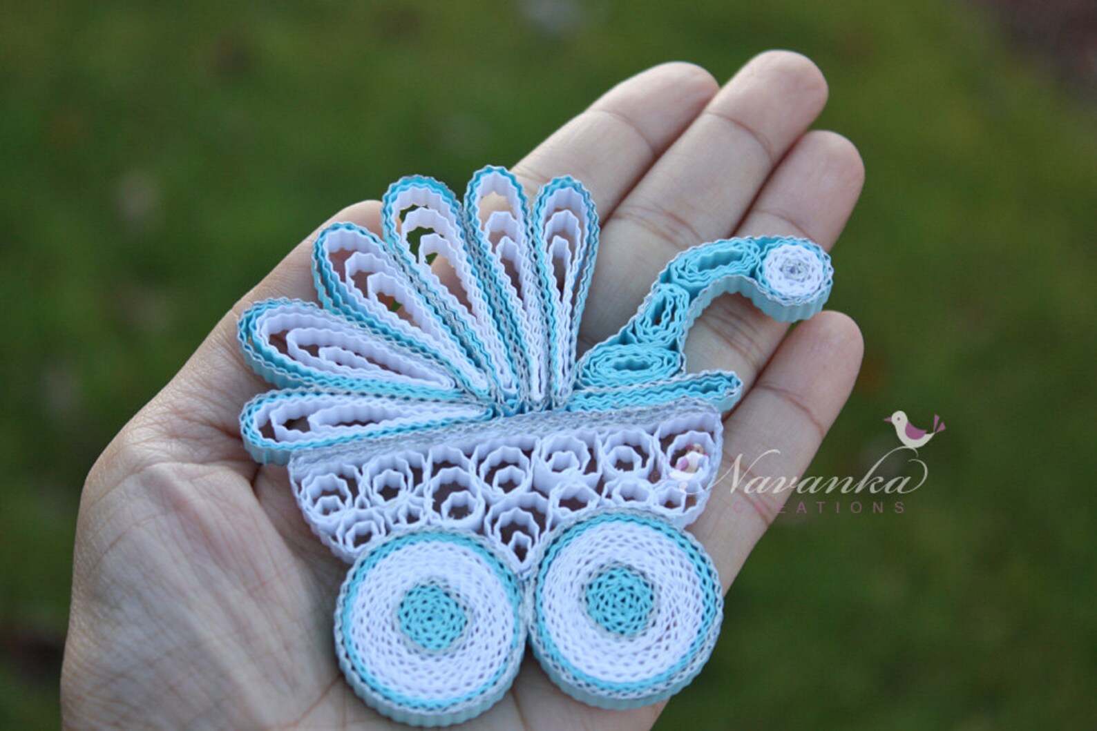 Paper Quilling Blue and White Baby Carriage Ornament in a Gift Etsy