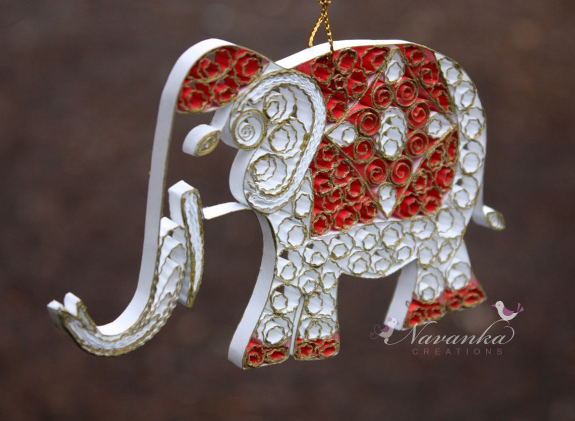 Paper Quilling Elephant Ornament White and Gold Elephant Etsy