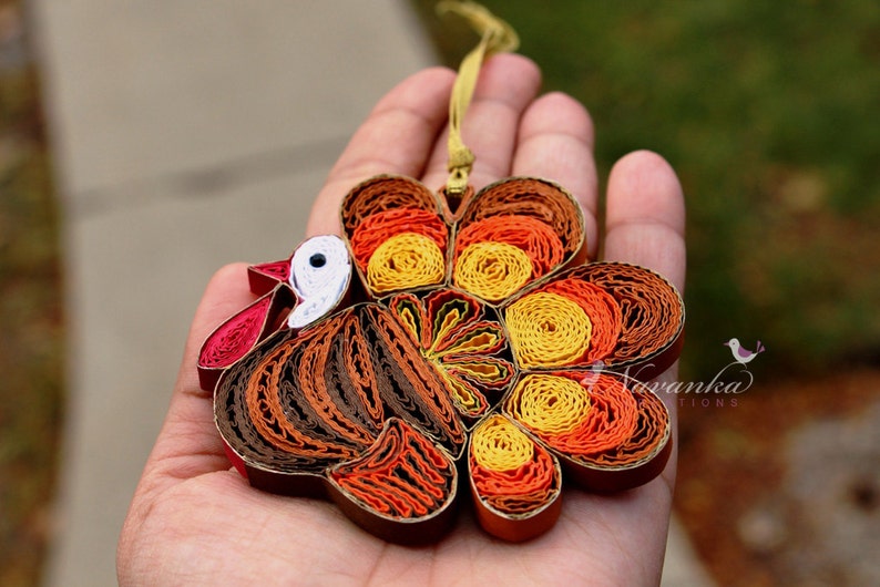 Unique Turkey Paper Quilling Ornament in a gift box for Etsy
