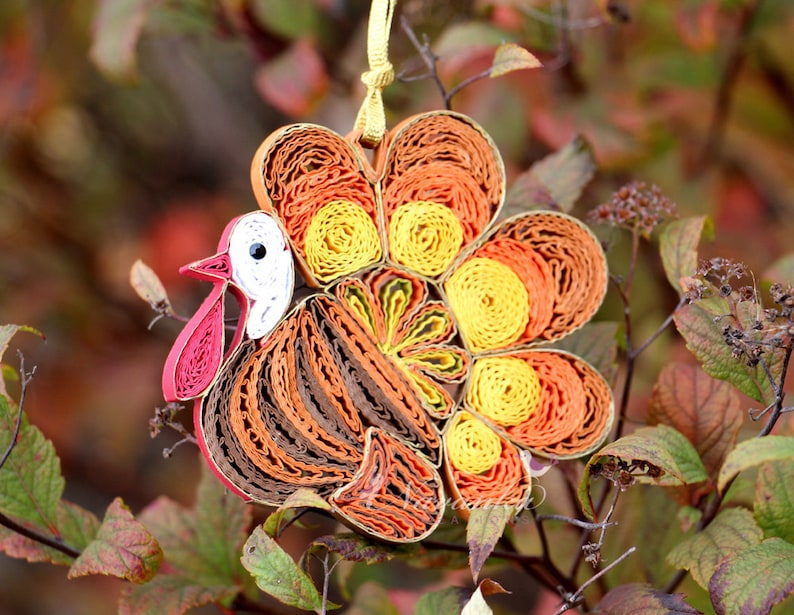 Unique Turkey Paper Quilling Ornament in a gift box for Etsy