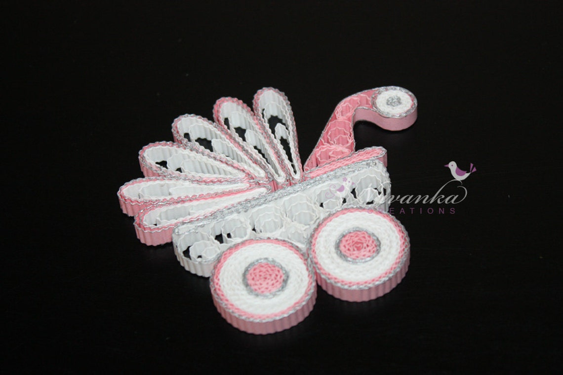 Paper Quilling Pink and White Baby Carriage Ornament in a Gift Etsy