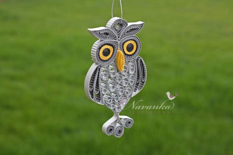 Paper Quilling Owl in a gift box for Christmas tree Gray | Etsy