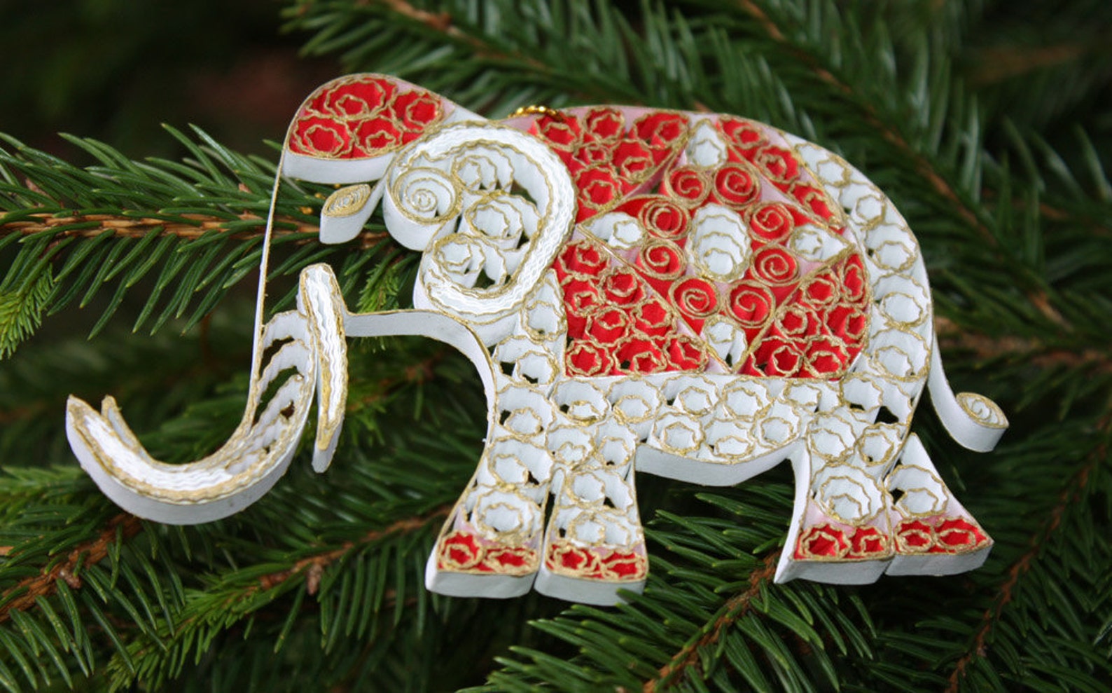 Paper Quilling Elephant Ornament White and Gold Elephant Etsy