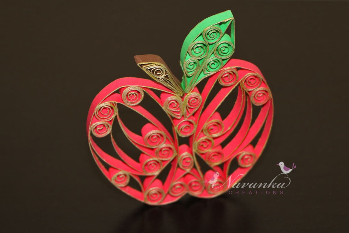 Paper Quilling Apple Ornament in a gift box Teachers Gift Etsy