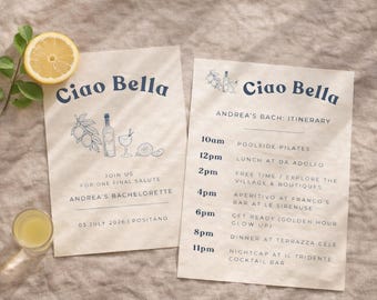 CIAO BELLA — Bachelorette Invite & Itinerary Template Set | Italian Hen Do | Editable Canva